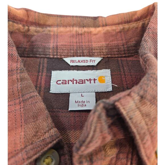 Carhartt | Orange & Brown Relaxed Fit Flannel | Size Large - Picture 3 of 4